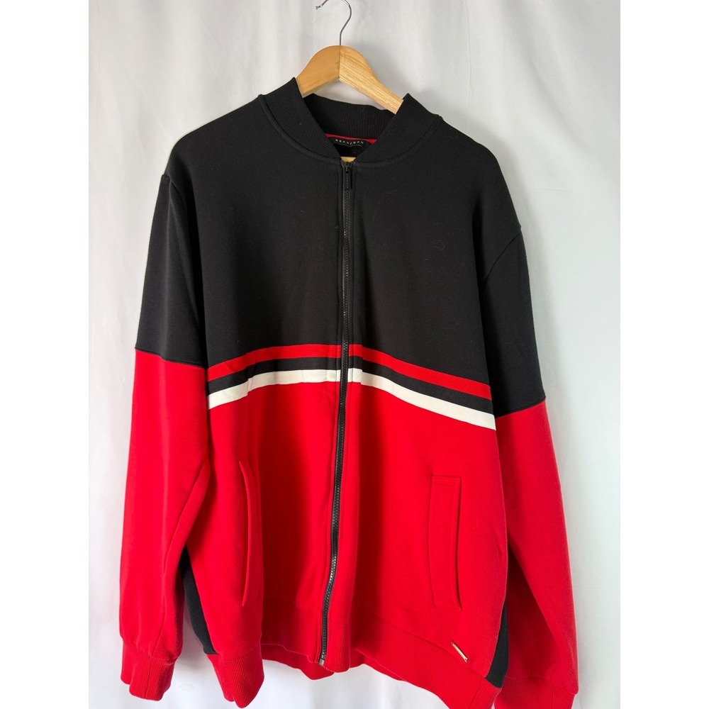 Sean John Mens 2XL Black Red White‎ Striped Full Zip Jacket